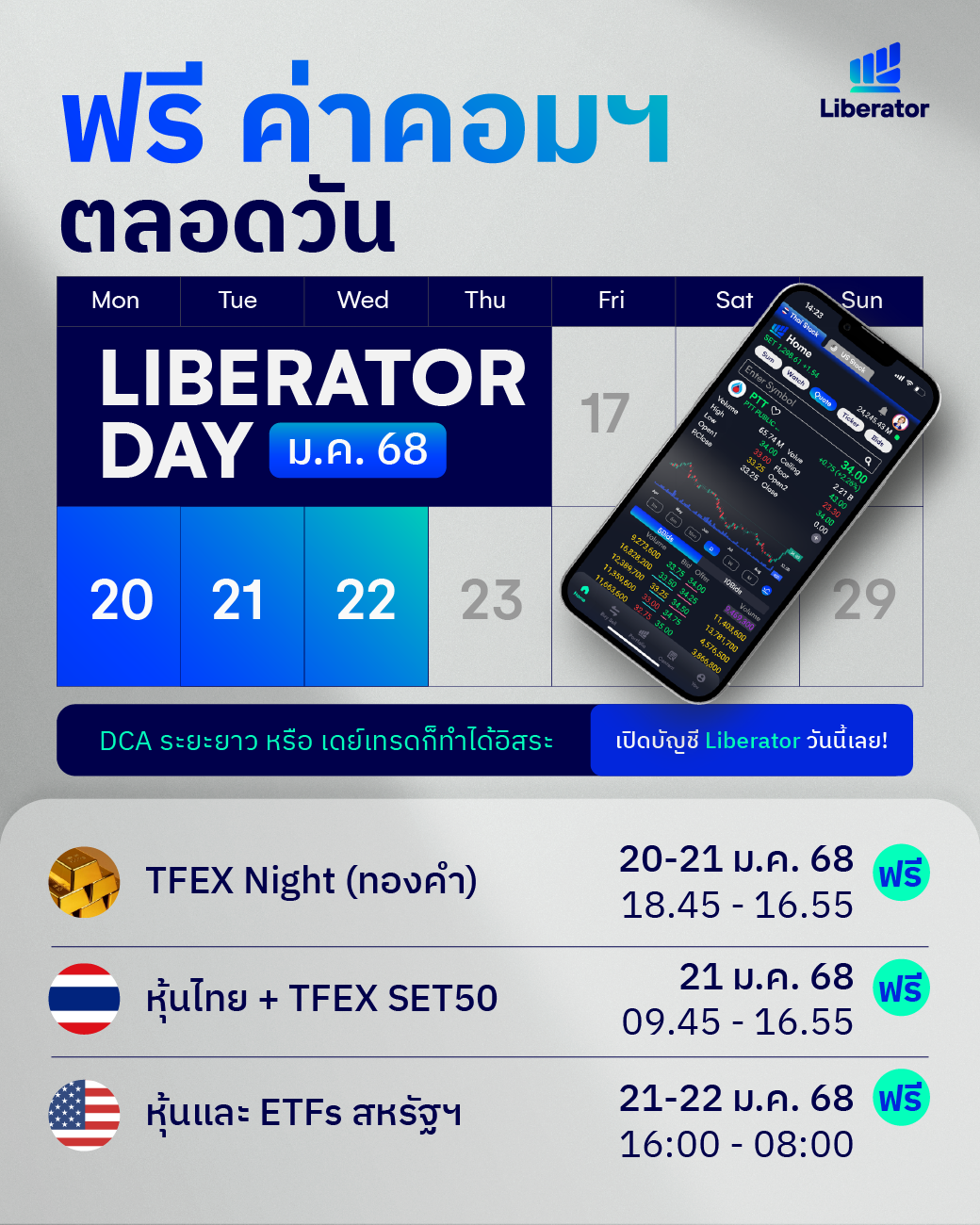 หุ้นไทย หุ้นอเมริกา เทรดฟรี ไม่มีค่าคอม Liberator Day